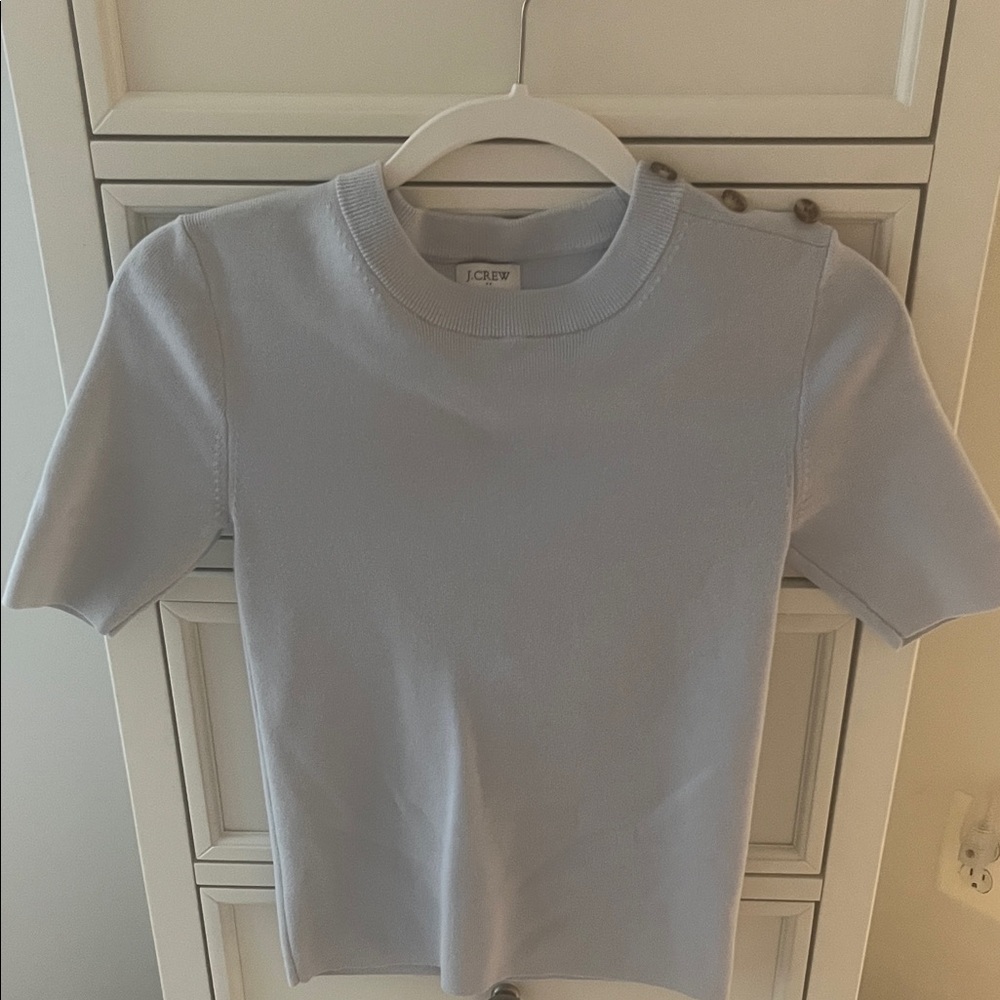 J. Crew Pale Blue Short Sleeve Knit Top with Shoulder Buttons